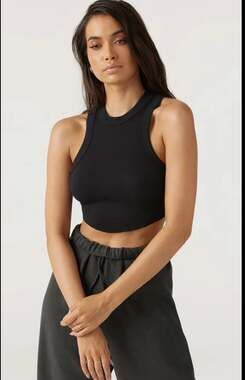 Joah Brown Ribbed Body Tank Top in Black - XS/S